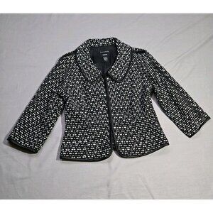 Doncaster Collection Cotton Blend Silk Trim Womens Blazer Size 4‎ Black & White
